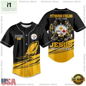 NFL Pittsburgh Steelers In My Vein Jesus In My Heart Baseball Jersey