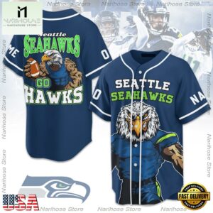 NFL Seattle Seahawks Go Hawks Custom Name Number Baseball Jersey