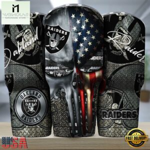 Oakland Raiders NFL Skull Iron Pattern Tumbler