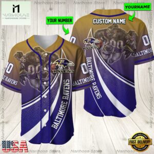Personalized Name And Number Baltimore Ravens NFL Mascot Football Baseball Jersey Shirt
