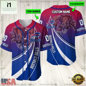 Personalized Name And Number Buffalo Bills NFL Mascot Football Baseball Jersey Shirt