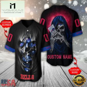 Personalized Name And Number Buffalo Bills NFL Team Skull Death Baseball Jersey Shirt