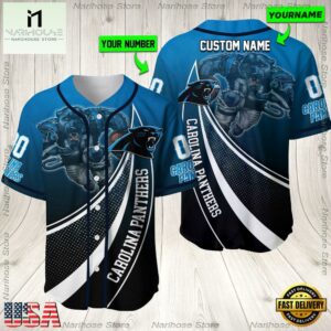 Personalized Name And Number Carolina Panthers NFL Mascot Football Baseball Jersey Shirt