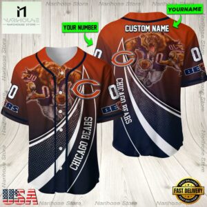 Personalized Name And Number Chicago Bears NFL Mascot Football Baseball Jersey Shirt