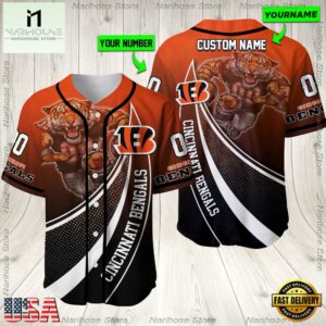 Personalized Name And Number Cincinnati Bengals NFL Mascot Football Baseball Jersey Shirt