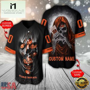 Personalized Name And Number Cincinnati Bengals NFL Team Skull Death Baseball Jersey Shirt