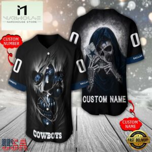 Personalized Name And Number Dallas Cowboys NFL Team Skull Death Baseball Jersey Shirt