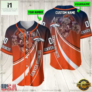 Personalized Name And Number Denver Broncos NFL Mascot Football Baseball Jersey Shirt