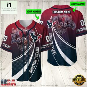 Personalized Name And Number Houston Texans NFL Mascot Football Baseball Jersey Shirt