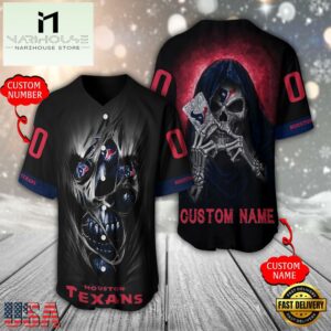 Personalized Name And Number Houston Texans NFL Team Skull Death Baseball Jersey Shirt