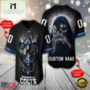 Personalized Name And Number Indianapolis Colts NFL Team Skull Death Baseball Jersey Shirt