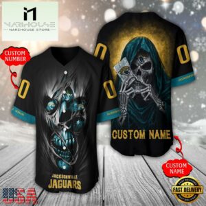 Personalized Name And Number Jacksonville Jaguars NFL Team Skull Death Baseball Jersey Shirt