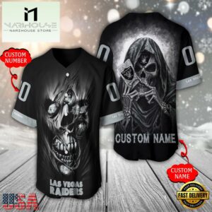 Personalized Name And Number Las Vegas Raiders NFL Team Skull Death Baseball Jersey Shirt