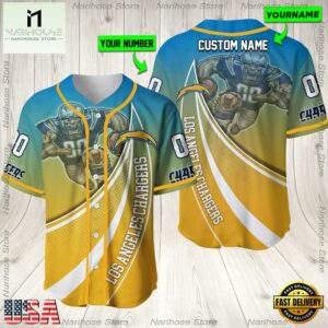 Personalized Name And Number Los Angeles Chargers NFL Mascot Football Baseball Jersey Shirt