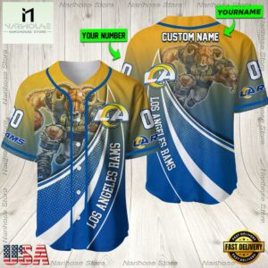 Personalized Name And Number Los Angeles Rams NFL Mascot Football Baseball Jersey Shirt