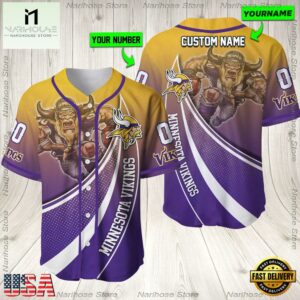Personalized Name And Number Minnesota Vikings NFL Mascot Football Baseball Jersey Shirt