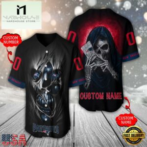 Personalized Name And Number New England Patriots NFL Team Skull Death Baseball Jersey Shirt