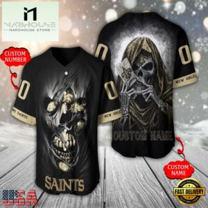 Personalized Name And Number New Orleans Saints NFL Team Skull Death Baseball Jersey Shirt