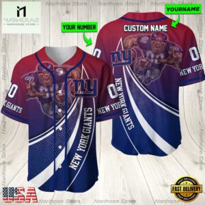 Personalized Name And Number New York Giants NFL Mascot Football Baseball Jersey Shirt