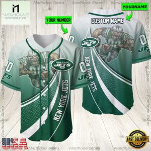 Personalized Name And Number New York Jets NFL Mascot Football Baseball Jersey Shirt