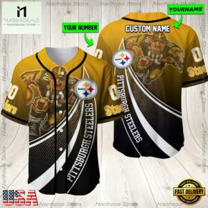 Personalized Name And Number Pittsburgh Steelers NFL Mascot Football Baseball Jersey Shirt