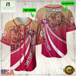 Personalized Name And Number San Francisco 49ers NFL Mascot Football Baseball Jersey Shirt
