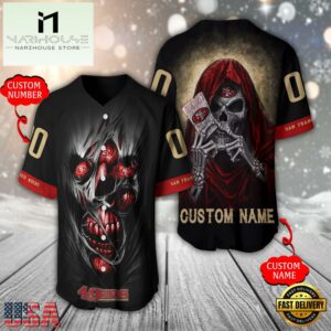 Personalized Name And Number San Francisco 49ers NFL Team Skull Death Baseball Jersey Shirt