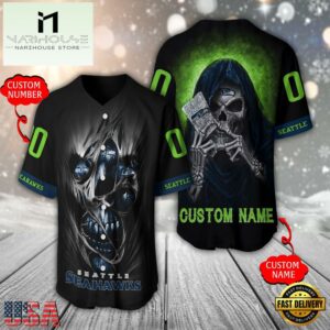 Personalized Name And Number Seattle Seahawks NFL Team Skull Death Baseball Jersey Shirt