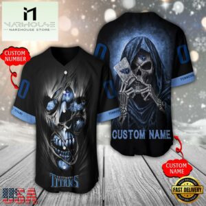 Personalized Name And Number Tennessee Titans NFL Team Skull Death Baseball Jersey Shirt