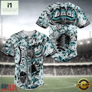 Philadelphia Eagles NFL Flower Skeleton Baseball Jersey Shirt