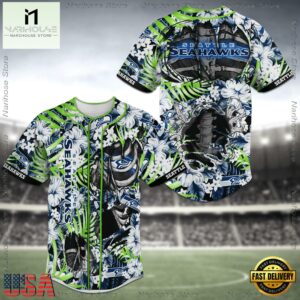 Seattle Seahawks NFL Baseball Jersey Shirt Skeleton