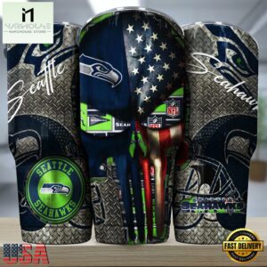 Seattle Seahawks NFL Skull Iron Pattern Tumbler