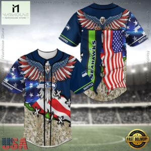 Seattle Seahawks NFL US Flag Eagle Baseball Jersey Shirt