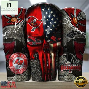 Tampa Bay Buccaneers NFL Skull Iron Pattern Tumbler