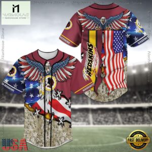 Washington Redskins NFL Eagle American Flag Baseball Jersey Shirt
