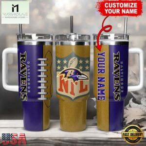 Custom Name Baltimore Ravens NFL Football Logo Tumbler 40oz With Handle