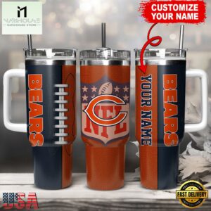 Custom Name Chicago Bears NFL Football Logo Tumbler 40oz With Handle