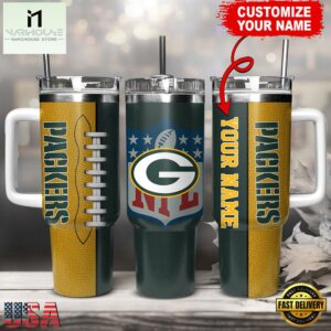Custom Name Green Bay Packers NFL Football Logo Tumbler 40oz With Handle