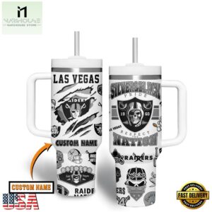 Custom Name Las Vegas Raiders NFL Tumbler 40oz With Handle For Fans