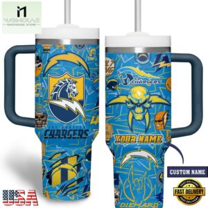 Custom Name Los Angeles Chargers NFL Tumbler 40oz With Handle For Fans