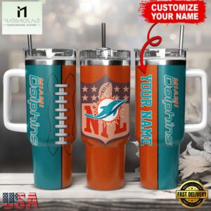 Custom Name Miami Dolphins NFL Football Logo Tumbler 40oz With Handle