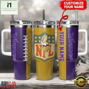 Custom Name Minnesota Vikings NFL Football Logo Tumbler 40oz With Handle