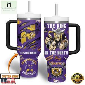 Custom Name Minnesota Vikings NFL Tumbler 40oz With Handle For Fans
