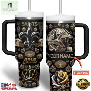 Custom Name New Orleans Saints NFL Tumbler 40oz With Handle For Fans