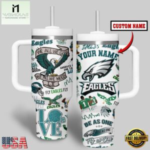 Custom Name Philadelphia Eagles NFL Tumbler 40oz With Handle For Fans