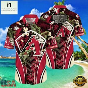 MLB Arizona Diamondbacks Flower Tropical Aloha Hawaiian Button Down Shirt , Hot Summer Aloha Shirts 7 MLB Arizona Diamondbacks Flower Tropical Aloha Hawaiian Button Down Shirt