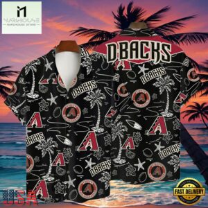MLB Arizona Diamondbacks Tropical Palms Black Aloha Hawaiian Shirt