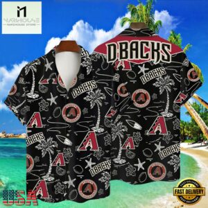 MLB Arizona Diamondbacks Tropical Palms Black Aloha Hawaiian Shirt