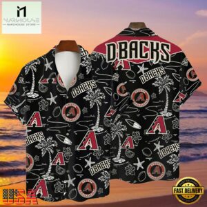 MLB Arizona Diamondbacks Tropical Palms Black Aloha Hawaiian Shirt
