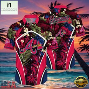 MLB Atlanta Braves Flower Tropical Aloha Hawaiian Button Down Shirt